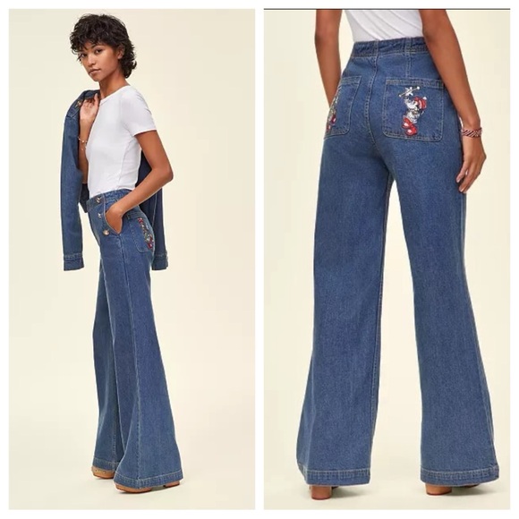 NWT Disney X Macy’s Minnie Daphne Majorette High Rise Wide-Leg Blue Jeans 8